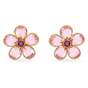 Swarovski Crystal Idyllia Stud Earrings Flower, Pink, Gold-Tone Plated 5656635